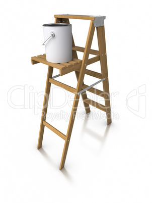 Step ladder and paint bucket