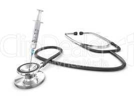 Sucsessfull Diagnosis Concept with Stethoscope and syringe