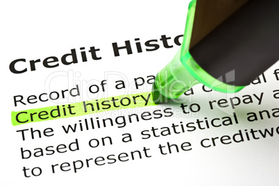 "Credit history" highlighted in green