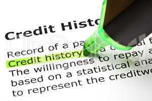 "Credit history" highlighted in green