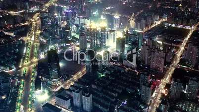 Bird's eye view of Shanghai at night. time lapse