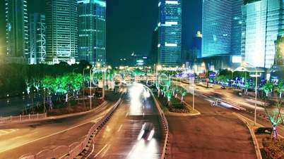 shanghai city traffic at night. time lapse