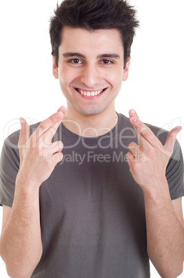 Man with crossed fingers