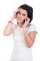 Stressed woman on the phone