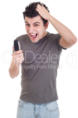 Man yelling into mobile