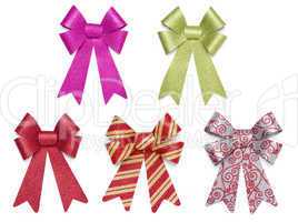 Set of Five Multicolored Glitter Bows and Ribbons