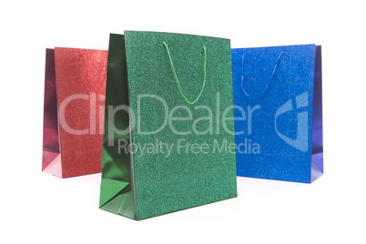 Set of Three Multicolored Glitter Gift Bags