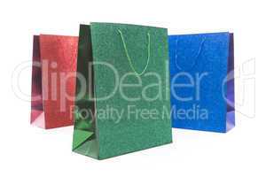 Set of Three Multicolored Glitter Gift Bags