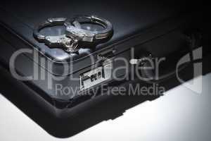 Pair of Handcuffs and Briefcase Under Spot Light