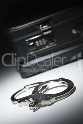 Pair of Handcuffs and Briefcase Under Spot Light