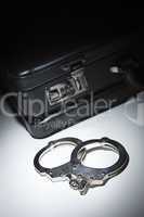 Pair of Handcuffs and Briefcase Under Spot Light