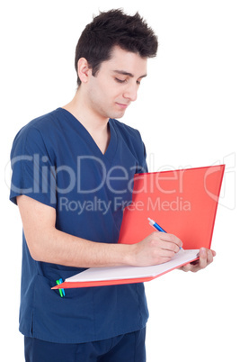 Doctor making a note