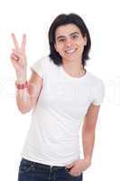 Woman showing victory sign