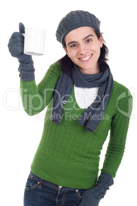 Winter woman holding mug