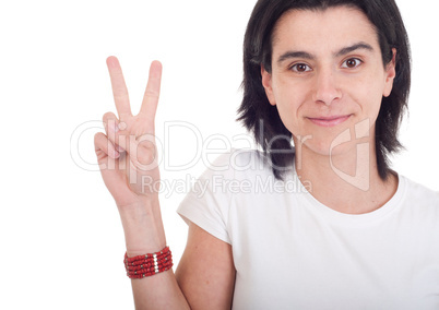 Woman showing victory sign