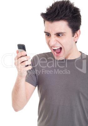 Man yelling into mobile