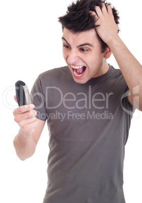 Man yelling into mobile