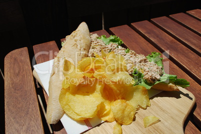 Tuna sandwich with beach front