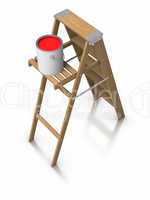 Step ladder and paint bucket