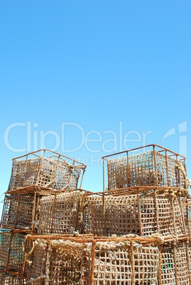 Old fishing cages in the port of Cascais, Portugal