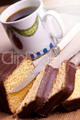 Sponge cake with chocolate glaze