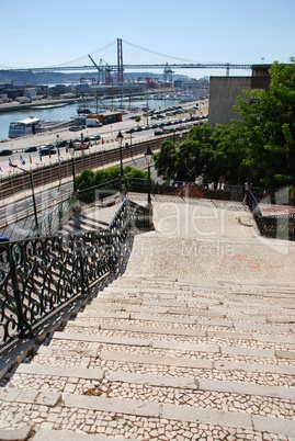 Cityscape view of April 25th bridge in Lisbon, Portugal