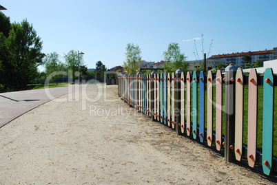 Colored fence on a park