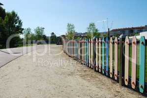 Colored fence on a park