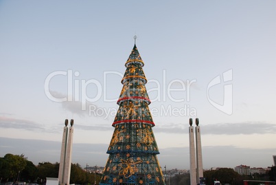 Beautiful tall Christmas tree in Lisbon (at sunset)