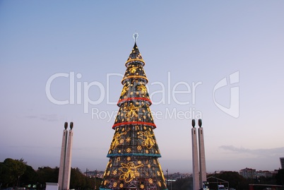 Beautiful tall Christmas tree in Lisbon (at sunset)