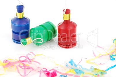 Party poppers on white