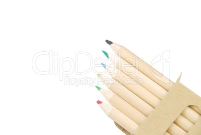Colour pencils in pencil case on white