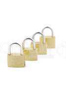 Golden closed padlocks on white