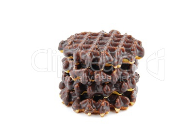 Chocolate belgian waffles stacked on white