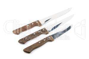 Wooden kitchen knifes on white