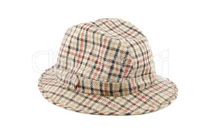 Checked brown hat on white