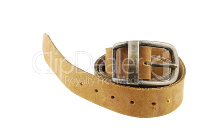 Camel/brown leather belt on white