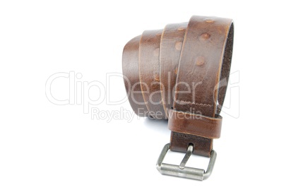 Dark brown leather belt on white