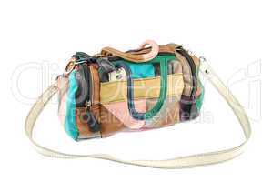 Colorful teenager leather bag on white