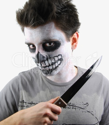 Murderer skeleton guy with a bloody knife