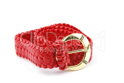 Red woman leather belt on white
