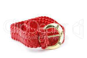 Red woman leather belt on white