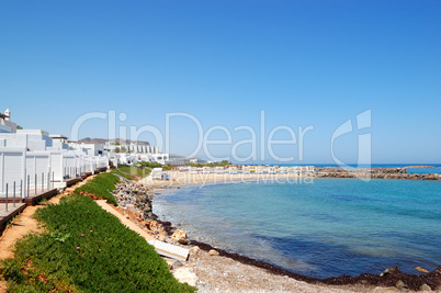 Huts at the beach of luxury hotel, Crete, Greece