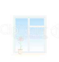 Illustration of flower in a pot on a window sill