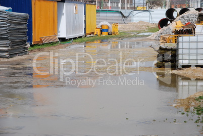 Flooded construction site