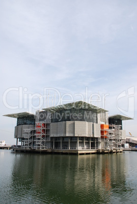 Modern Oceanarium building in Lisbon, Portugal