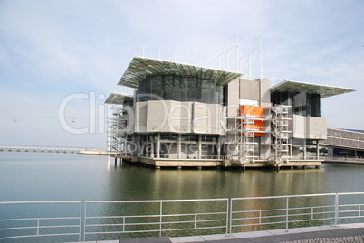 Modern Oceanarium building in Lisbon, Portugal