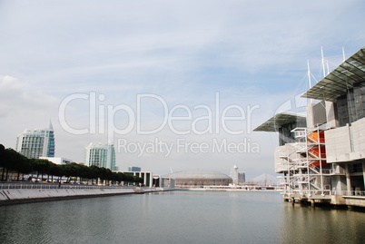 Modern Oceanarium building in Lisbon, Portugal