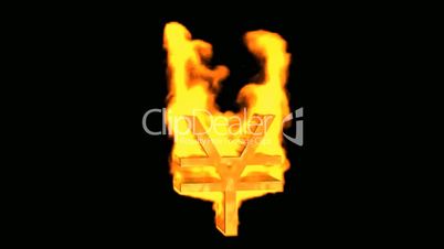 RMB sign with fire.