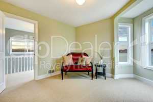 Classic green and elegant new bedroom with bench